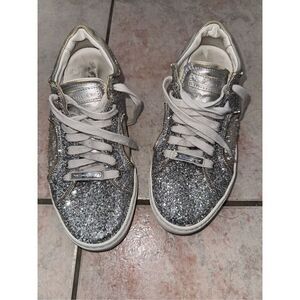 Alessandro Dell’ Acqua Leather Lace-up Glitter Rhinestone Sneaker